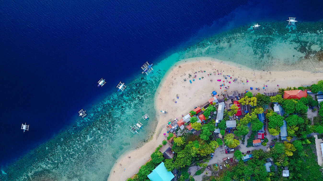 Beautiful deep blue sea and the white sand beaches of Mactan Island